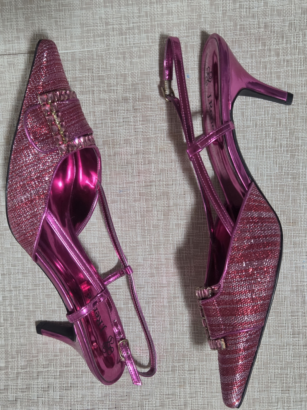 J. Reneé Electra Fuchsia Metallic Rhinestone Pointed Slingback Heels - Picture 2 of 8